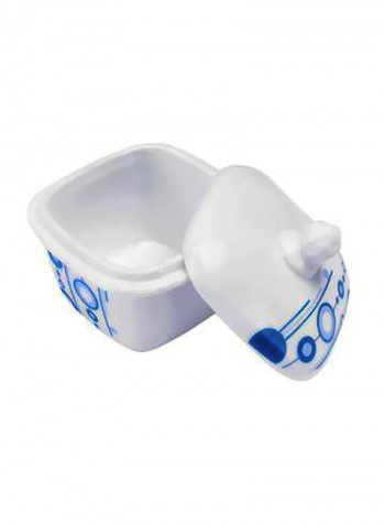 17-Piece Opal Hard Square Dinner Set White/Blue Serving Plate 3x14, Dinner Plates 12x11.5, Soup Plates 12x9, Dessert Plates 12x8.5, Serving Bowls 3x9, Salad Bowls 12x6.5, Soup Spoons 12x5.5inch