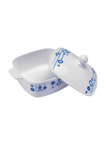 17-Piece Opal Hard Square Dinner Set White/Blue Serving Plate 3x14, Dinner Plates 12x11.5, Soup Plates 12x9, Dessert Plates 12x8.5, Serving Bowls 3x9, Salad Bowls 12x6.5, Soup Spoons 12x5.5inch