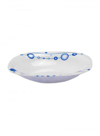 17-Piece Opal Hard Square Dinner Set White/Blue Serving Plate 3x14, Dinner Plates 12x11.5, Soup Plates 12x9, Dessert Plates 12x8.5, Serving Bowls 3x9, Salad Bowls 12x6.5, Soup Spoons 12x5.5inch
