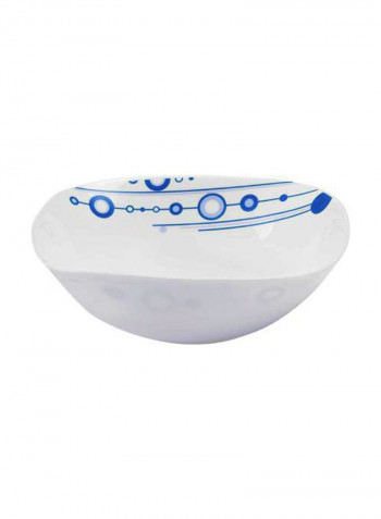 17-Piece Opal Hard Square Dinner Set White/Blue Serving Plate 3x14, Dinner Plates 12x11.5, Soup Plates 12x9, Dessert Plates 12x8.5, Serving Bowls 3x9, Salad Bowls 12x6.5, Soup Spoons 12x5.5inch