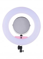 17.7-Inch Photography LED Video Ring Light With Mirror Smartphone Holder 17.7inch White/Pink