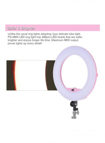17.7-Inch Photography LED Video Ring Light With Mirror Smartphone Holder 17.7inch White/Pink