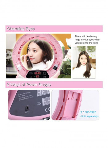17.7-Inch Photography LED Video Ring Light With Mirror Smartphone Holder 17.7inch White/Pink