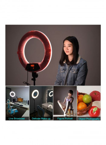 17.7-Inch Photography LED Video Ring Light With Mirror Smartphone Holder 17.7inch White/Pink