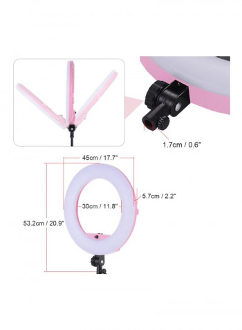 17.7-Inch Photography LED Video Ring Light With Mirror Smartphone Holder 17.7inch White/Pink