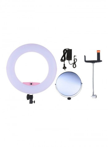 17.7-Inch Photography LED Video Ring Light With Mirror Smartphone Holder 17.7inch White/Pink