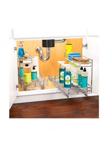 2 Tier Sliding Shelf Silver 11.5x18x14inch
