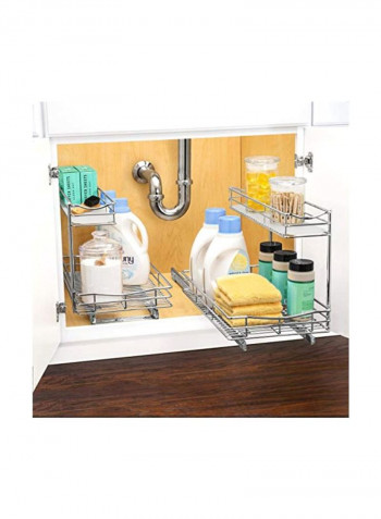 2 Tier Sliding Shelf Silver 11.5x18x14inch