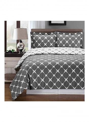 3-Piece Printed Duvet Cover Set White/Grey Queen
