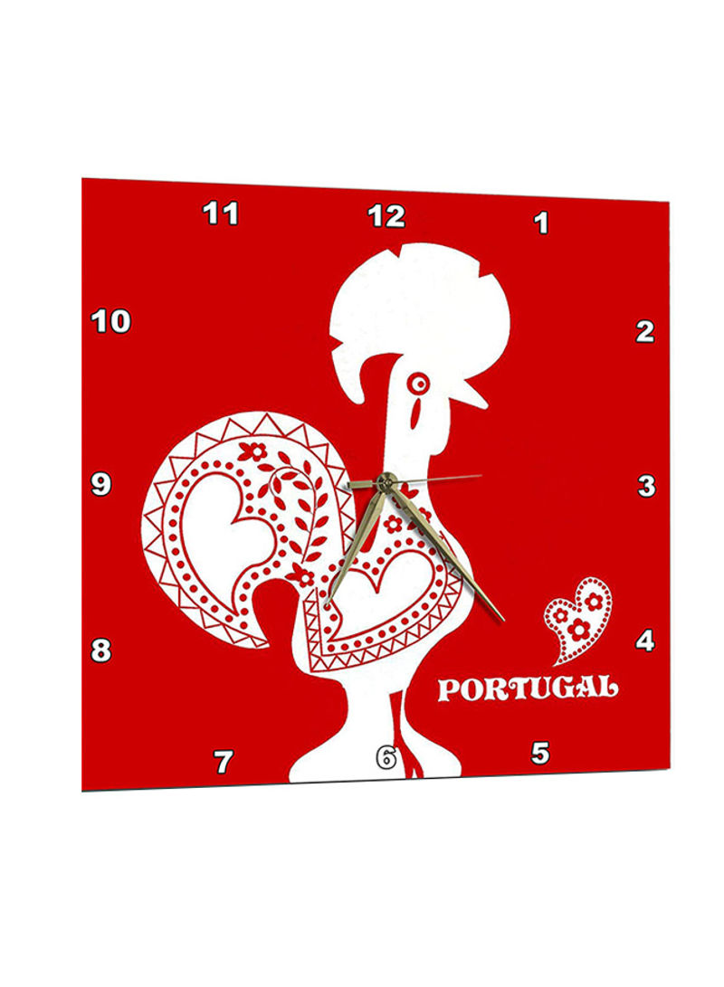 Portuguese Rooster Printed Wall Clock Red/White 13 x 13inch