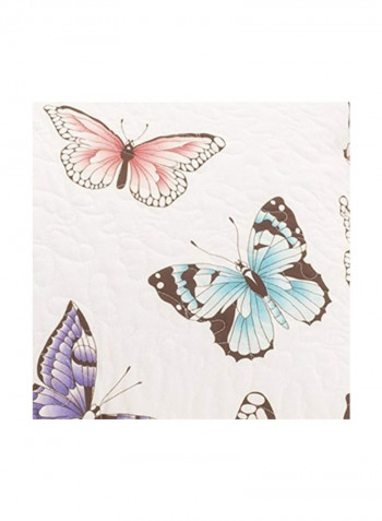 2-Piece Flutter Butterfly Printed Quilts Set Polyester White/Pink/Brown 86x68x0.5inch