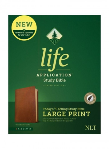 NLT Life Application Study Bible, Third Edition, Large Print (Red Letter, Genuine Leather, Brown, Indexed) Hardcover