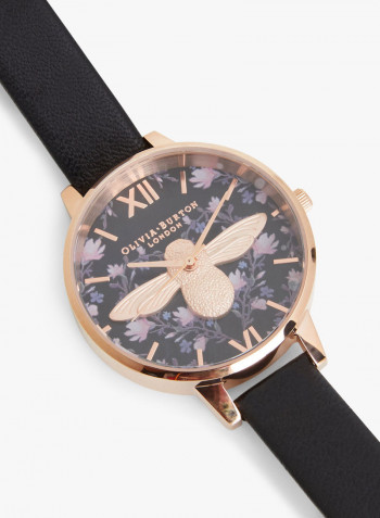 Women's Black Meant To Bee Leather Watch