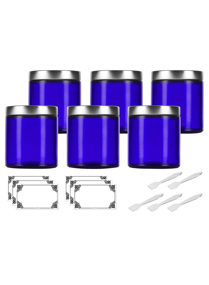 6-Piece Straight Sided Jar With Spatula And Label Set Cobalt Blue/Silver
