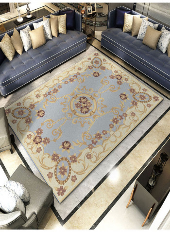 1-Piece European Style Floral Printed Anti-Skid Floor Mat Grey/Brown/Yellow 140x200cm