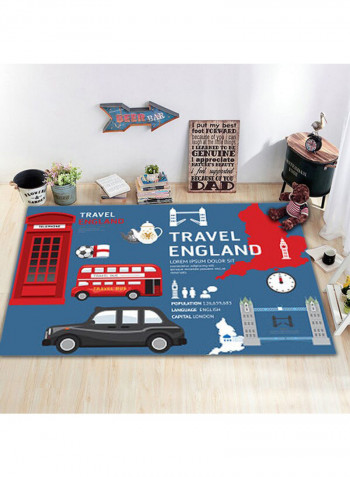 Durable Travel Pattern Anti-Slip Soft Carpet Blue 120 x 160cm