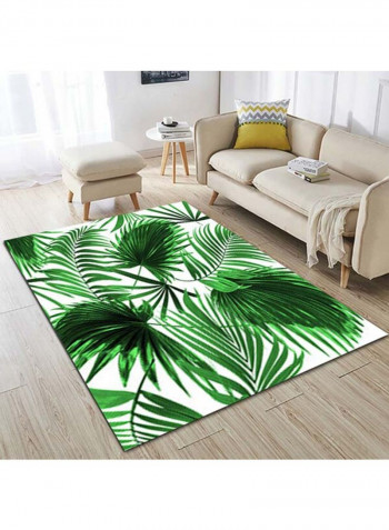 Leaf Printed Anti-Skidding Floor Rug Green/White 120x160cm