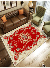 1-Piece Soft European Style Vintage Printed Anti-Skid Floor Mat Red/Beige 140x200cm