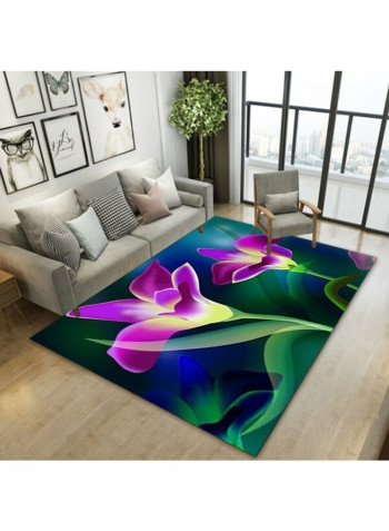 Anti-Skidding Flower Print Soft Living Room Floor Mat Multicolour 120x160cm