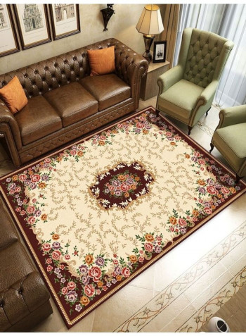 Floral Printed Floor Mat Yellow/Brown/Red 140x200cm