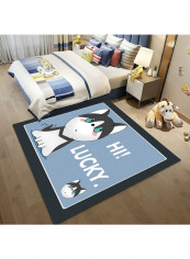 Cartoon and Letter Pattern Carpet Blue/Black 120 x 160cm