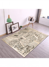 Printed Vintage Floor Rug White/Beige/Black 120x160cm