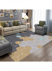 Foldable Geometric Pattern Printed Rug Black/Brown/Grey 120x160cm