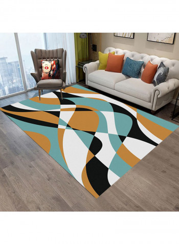 Geometric Pattern Printed Rug Blue/Brown/White 140x200cm