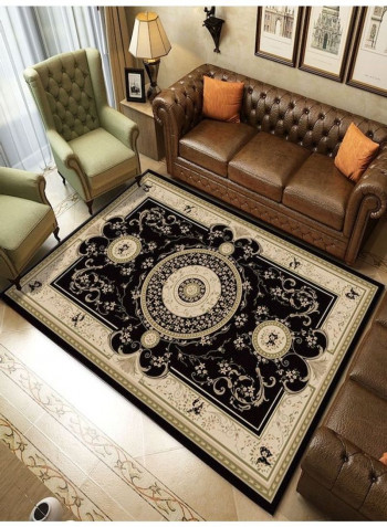 1-Piece Retro Style Floral Printeded Anti-Skid Floor Mat Black/Brown 140x200cm