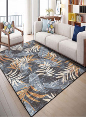 Modern Simple Leaves Pattern Washable Mat Multicolour 140x200cm