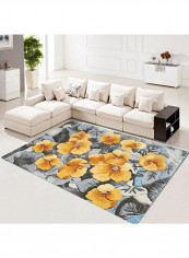 3D Floral Living Room Floor Rug Grey/Yellow/Brown 140x200cm