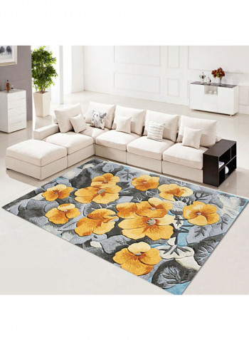 3D Floral Living Room Floor Rug Grey/Yellow/Brown 140x200cm