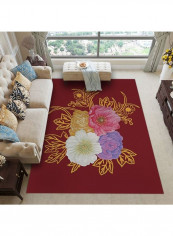 Flower Printed Rug Red/White/Purple 140x200cm