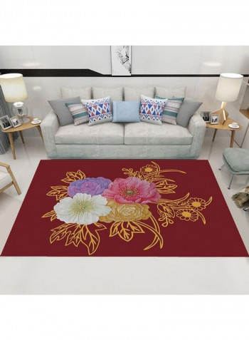 Flower Printed Rug Red/White/Purple 140x200cm