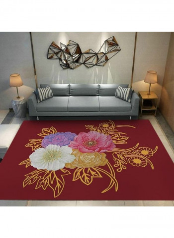 Flower Printed Rug Red/White/Purple 140x200cm