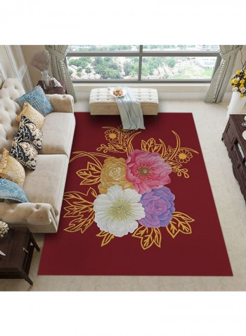 Flower Printed Rug Red/White/Purple 140x200cm