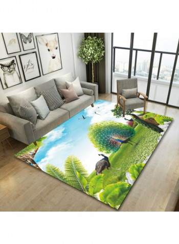 Anti-Skidding Peacock Print Simple Living Room Floor Mat Multicolour 120x160cm