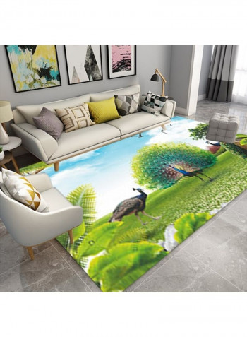 Anti-Skidding Peacock Print Simple Living Room Floor Mat Multicolour 120x160cm