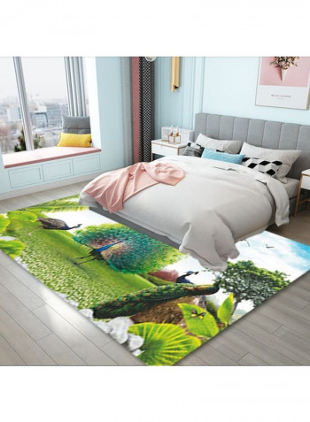 Anti-Skidding Peacock Print Simple Living Room Floor Mat Multicolour 120x160cm