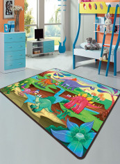Animal Zoo Pattern Anti-Skid Rug Green/Brown/Pink 140x200cm