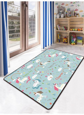 Cartoon Unicorn Printed Mat Blue/White/Pink 140x200cm