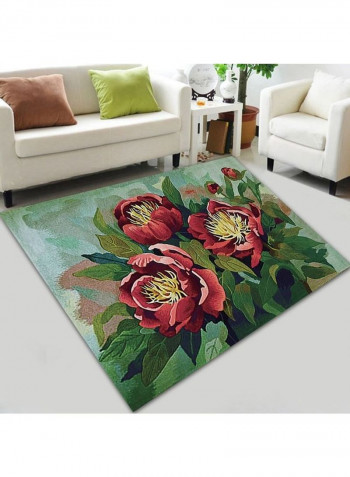 Elegant Plant Printed Carpet Green/Red 140x200cm