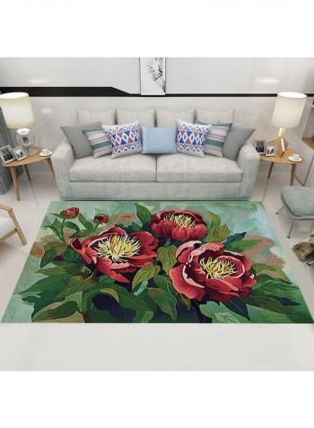 Elegant Plant Printed Carpet Green/Red 140x200cm