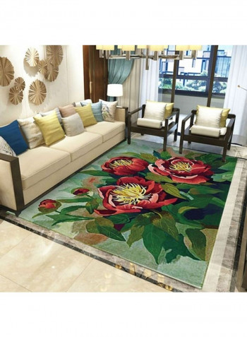 Elegant Plant Printed Carpet Green/Red 140x200cm