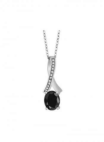 925 Sterling Silver Sapphire And Diamond Studded Pendant Necklace