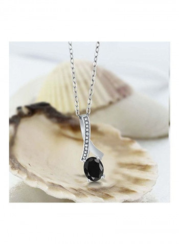 925 Sterling Silver Sapphire And Diamond Studded Pendant Necklace