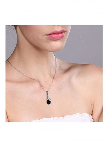 925 Sterling Silver Sapphire And Diamond Studded Pendant Necklace