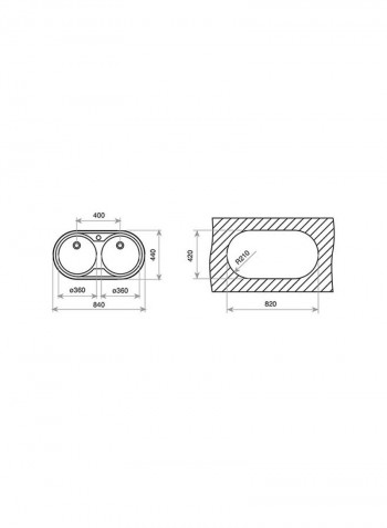 Dr-80 2B Inset Stainless Steel 2 Bowls Sink Stainless Steel 840x440x140mmmm
