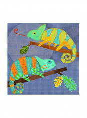 Chameleon pals Stretched Canvas Wall Art Blue/Green/Brown 14x14inch