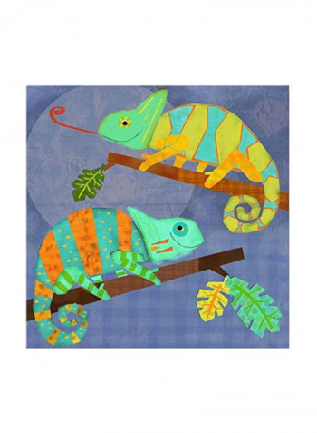 Chameleon pals Stretched Canvas Wall Art Blue/Green/Brown 14x14inch